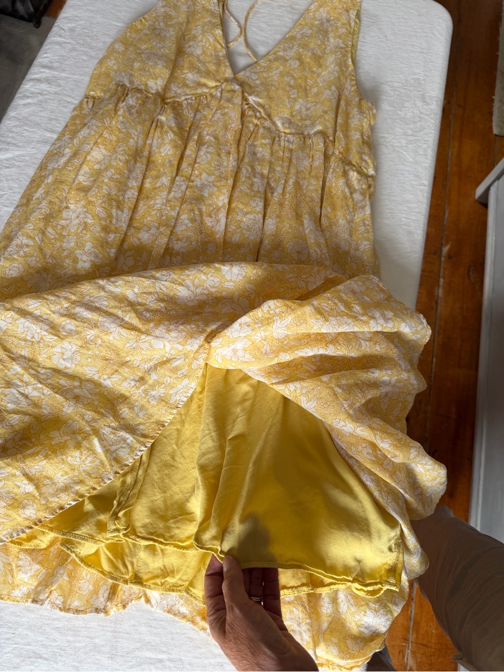 Women’s J Crew Swingy Lined V neck Mini Dress Yellow Floral Hidden Zip Size XL - Picture 6 of 12